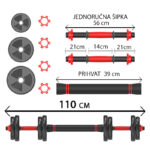 Set tegova za vežbanje 4u1 Max 20 kg – bučice, šipka i kettlebell za kućni trening - Slika 3